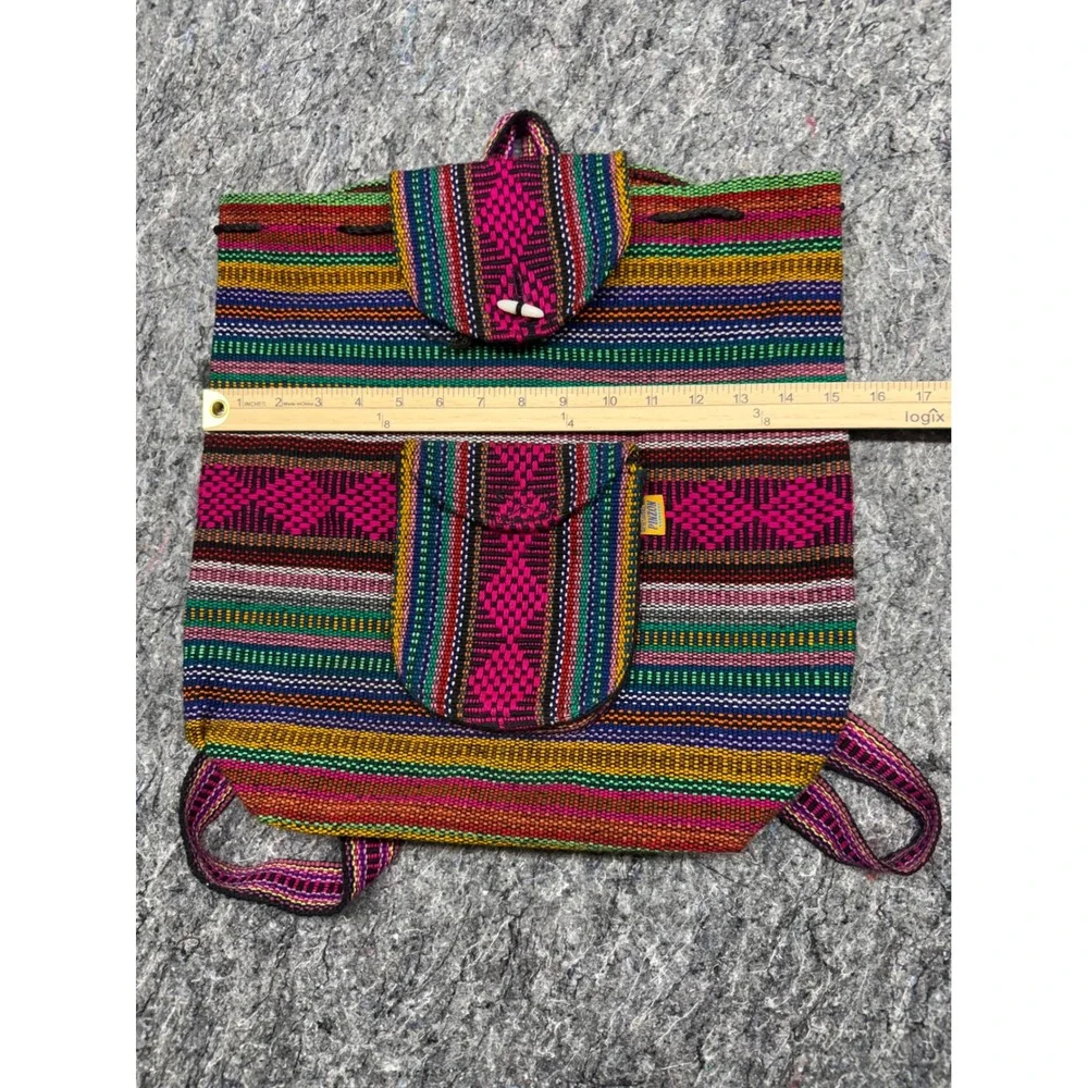 Artesanias MR Pinzon Woven Mexican‎ Backpack Multi Color Striped Boho Bag Emisa